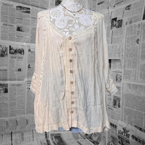 By Together Button Down Tunic Top Longline Shirt Dress Boho Chic Layering Piece - Picture 1 of 7